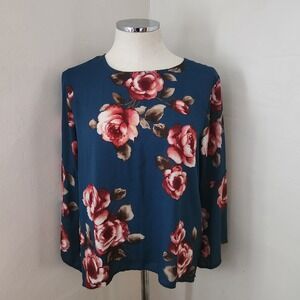 Liberty Love Teal Floral Blouse Women's Size Medium